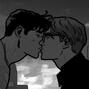 Comic Panel of Jon Kent and Jay Nakamura kissing blackened to match the carrd.